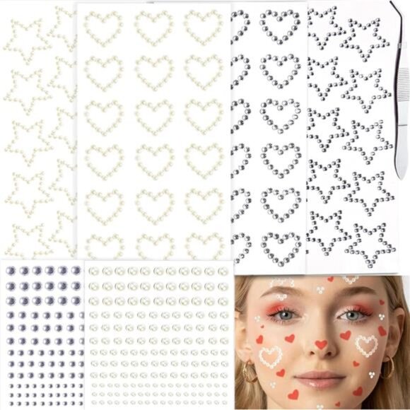 Hair Face Gems Jewels Pearls Self Adhesive Heart Star Pearls Rhinestone - Picture 1 of 5